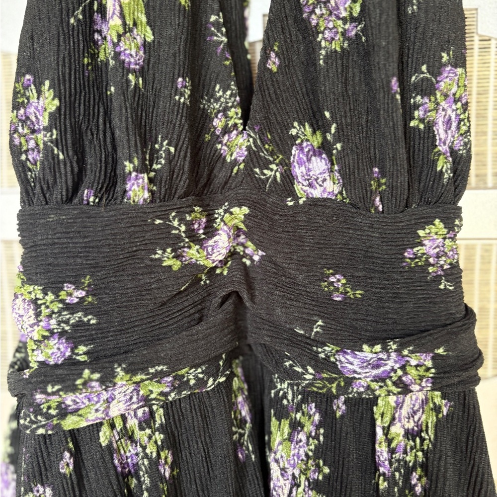 NWT Halter Wild Fable Black and Purple Floral Backless Dress - Picture 3 of 8